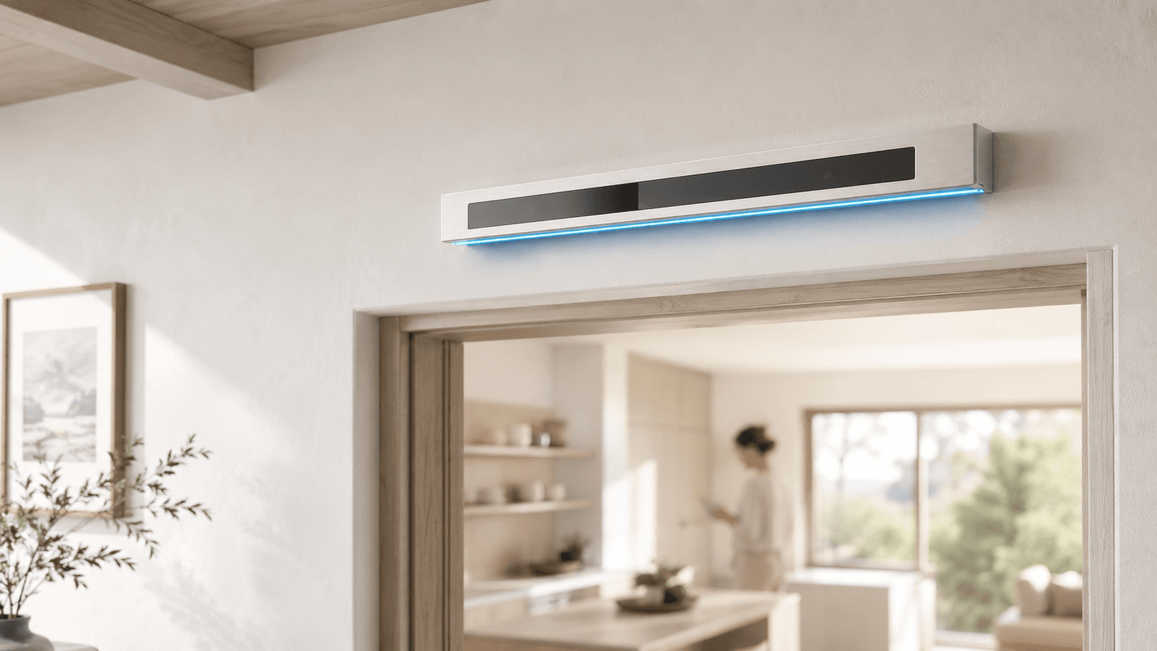 The Bar mounted above a kitchen doorway in a minimalist home