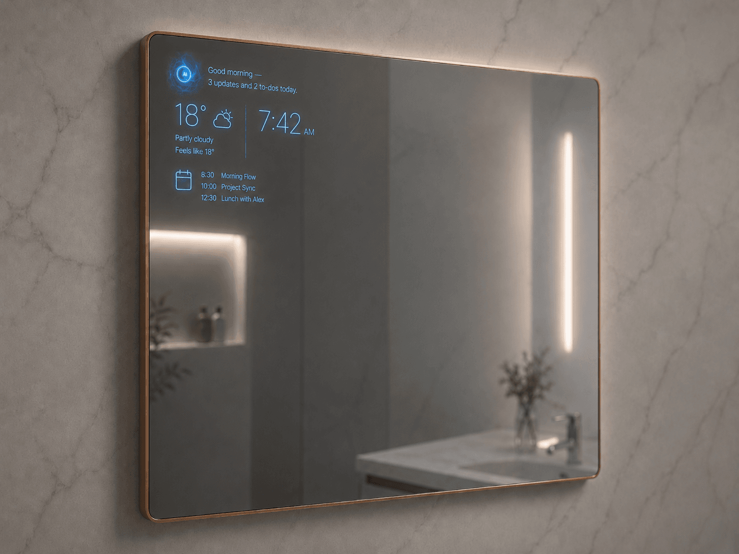 The Smart Mirror — HUD overlay floating on glass